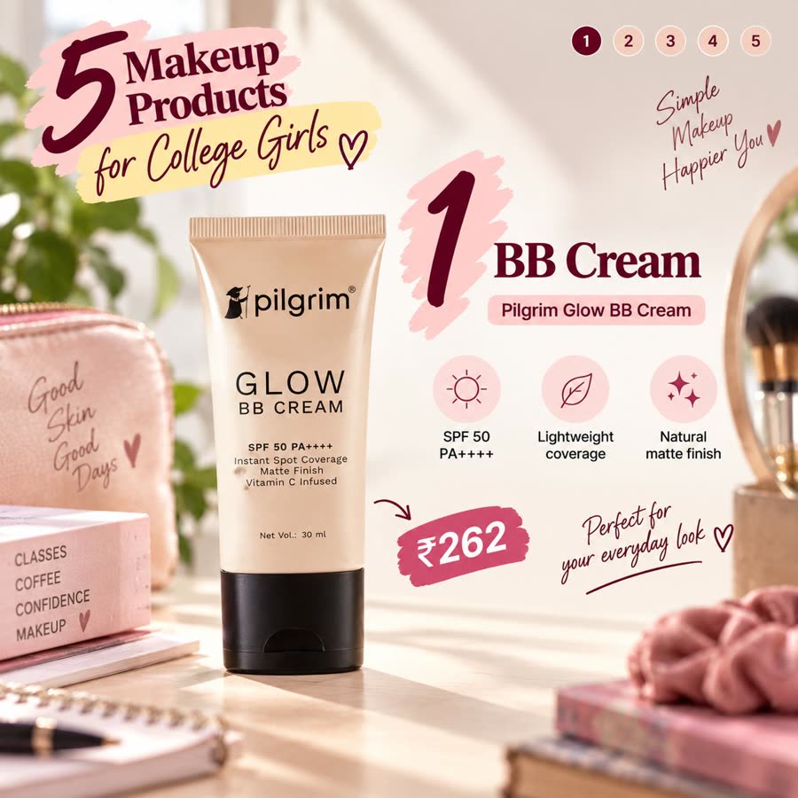 1. BB Cream — Pilgrim Glow BB Cream, ₹262